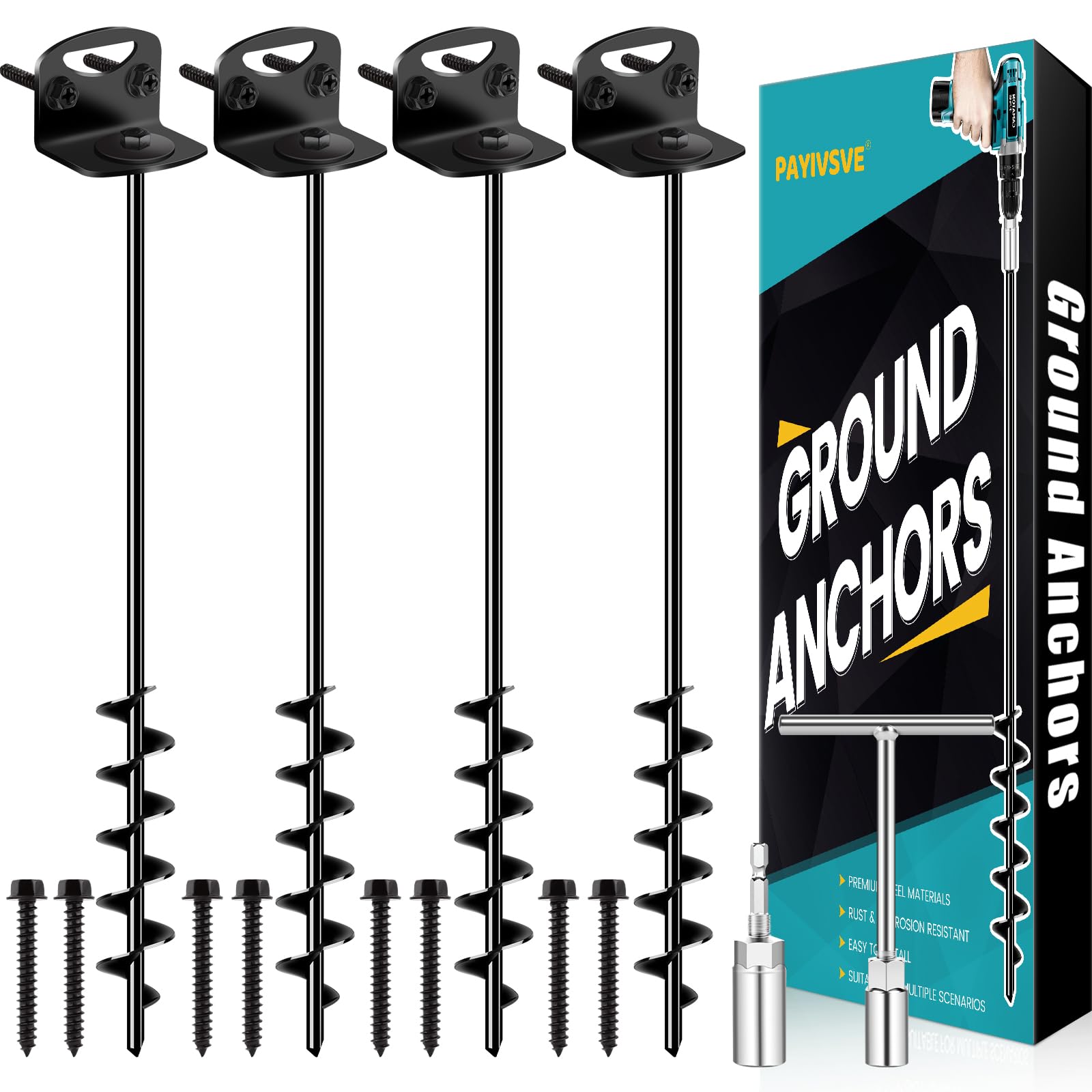 Payivsve 25-inch ground anchor with wider spiral blades for strong grip.
