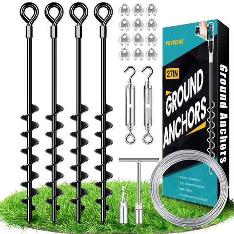 Payivsve 27-inch ground anchor with spiral blade for deep soil grip and stability.