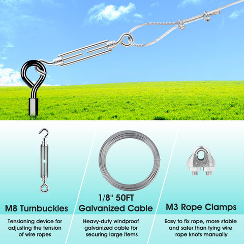Payivsve turnbuckles enable quick length adjustments and easy disassembly.