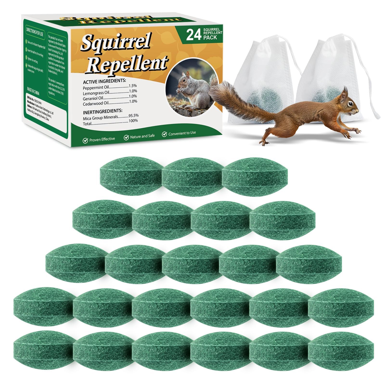 Pblovylu squirrel repellent balls pack shown for long-lasting home protection.