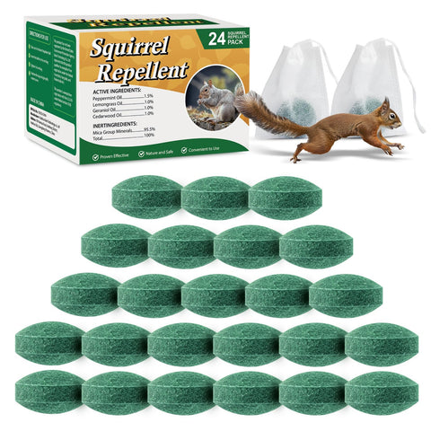 Pblovylu squirrel repellent balls pack shown for long-lasting home protection.