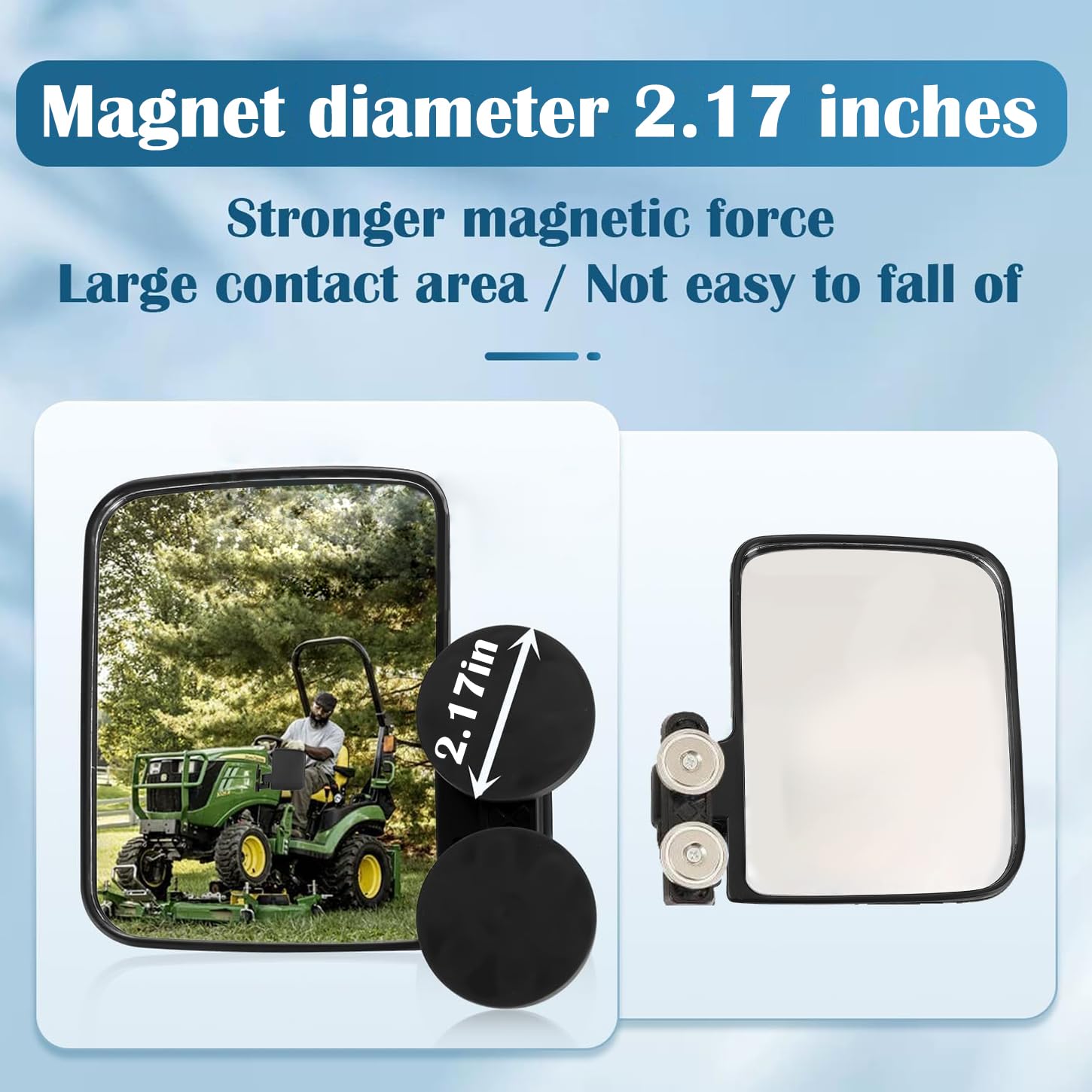 Pbsee mirrors fit John Deere and Kubota loaders for versatile mounting