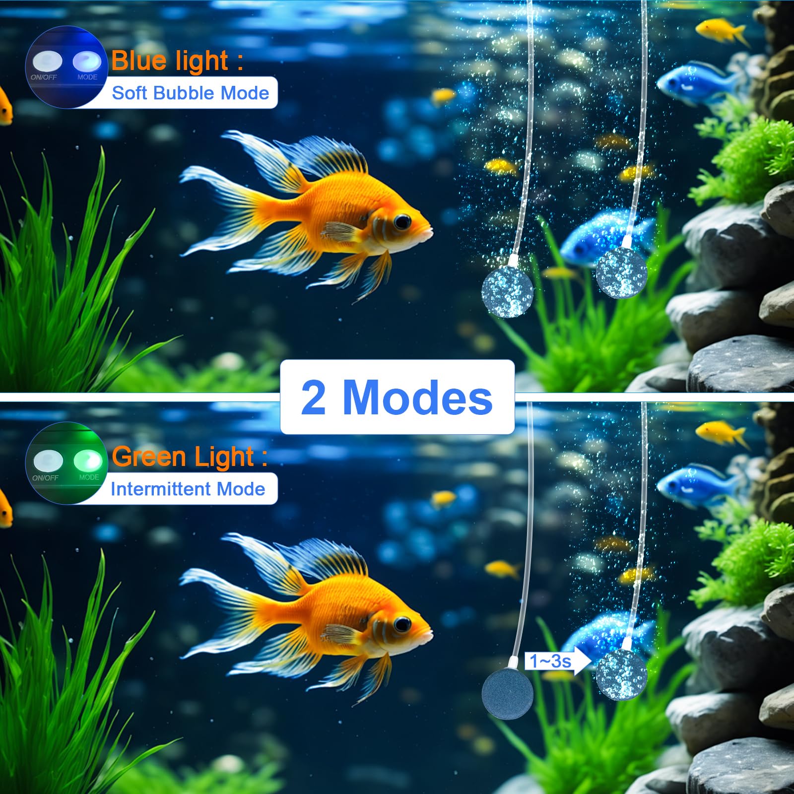 PChero bubble mode shows blue light and gentle aeration.