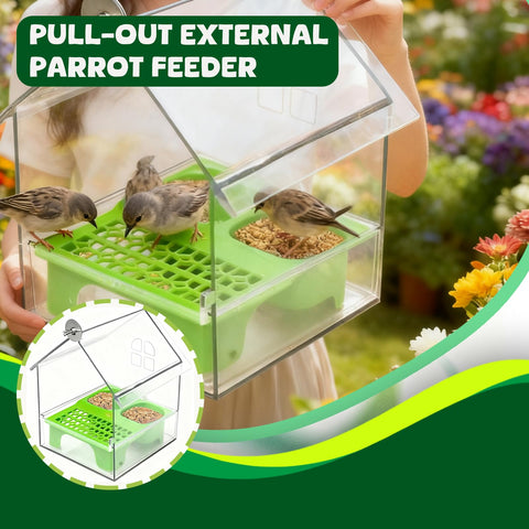 Pcmursal pull-out external feeder bird bath highlights transparent, bird-safe design.