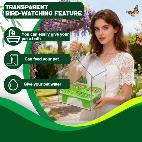 Pcmursal pull-out external feeder water slot keeps hydration visible for monitoring.