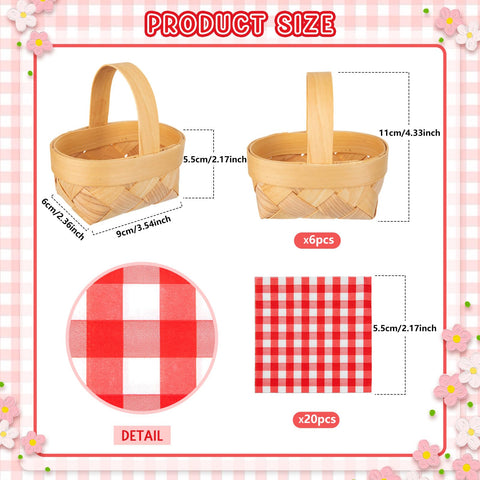 PCTCSHQ red gingham napkins paired with baskets for festive tables