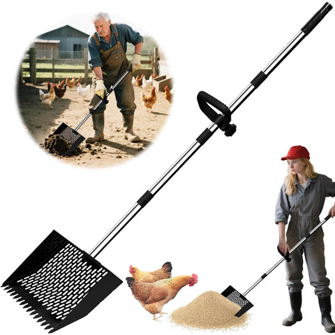 pdpdoc 2in1 scooper-rake for chicken coop keeps yards clean with one tool.