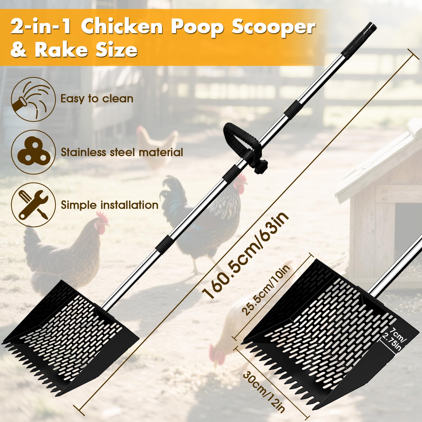 pdpdoc 63in-long-handle-scoop-rake ideal for back-friendly cleanup.