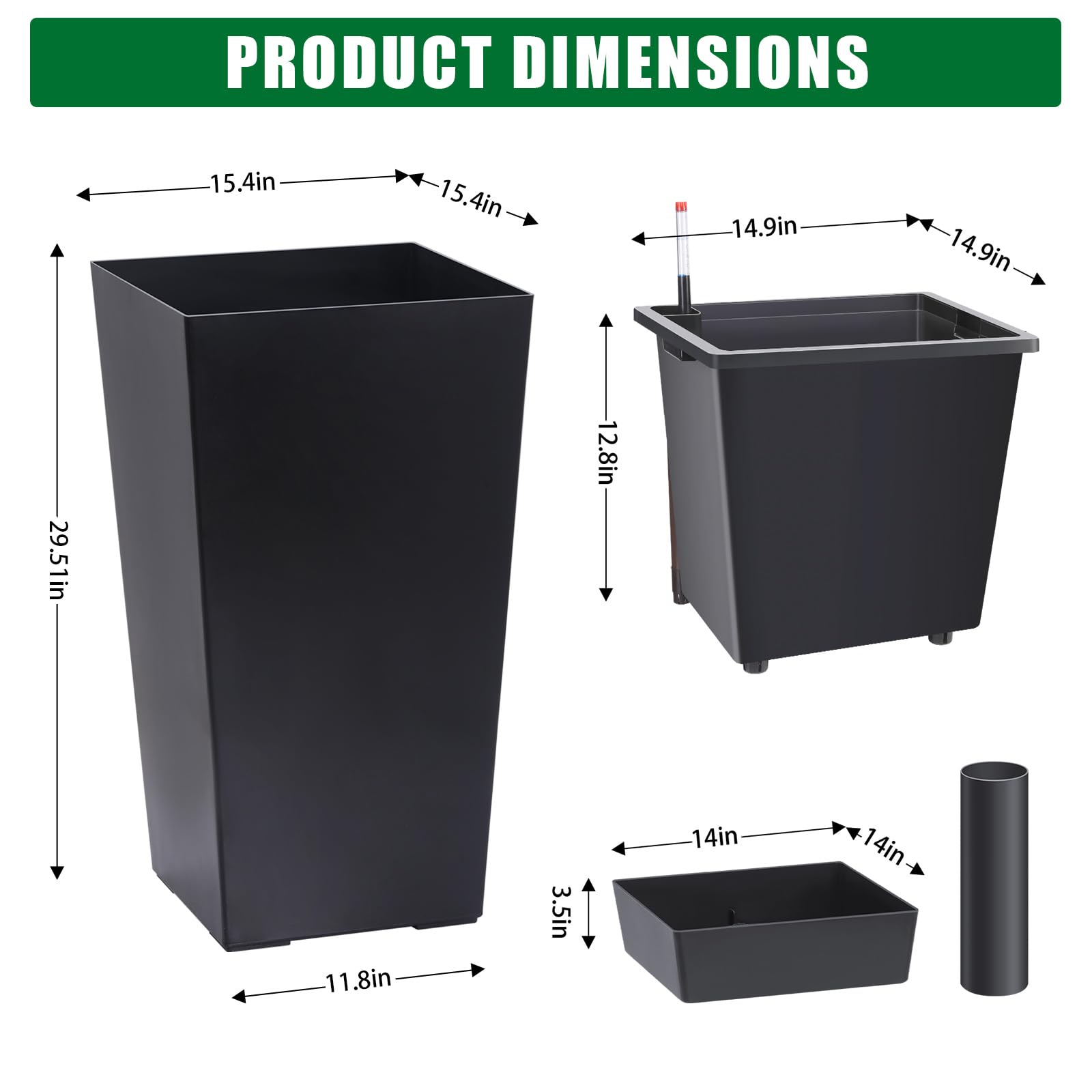 PeakPursuit injection-molded black planter for durable indoor and outdoor use.