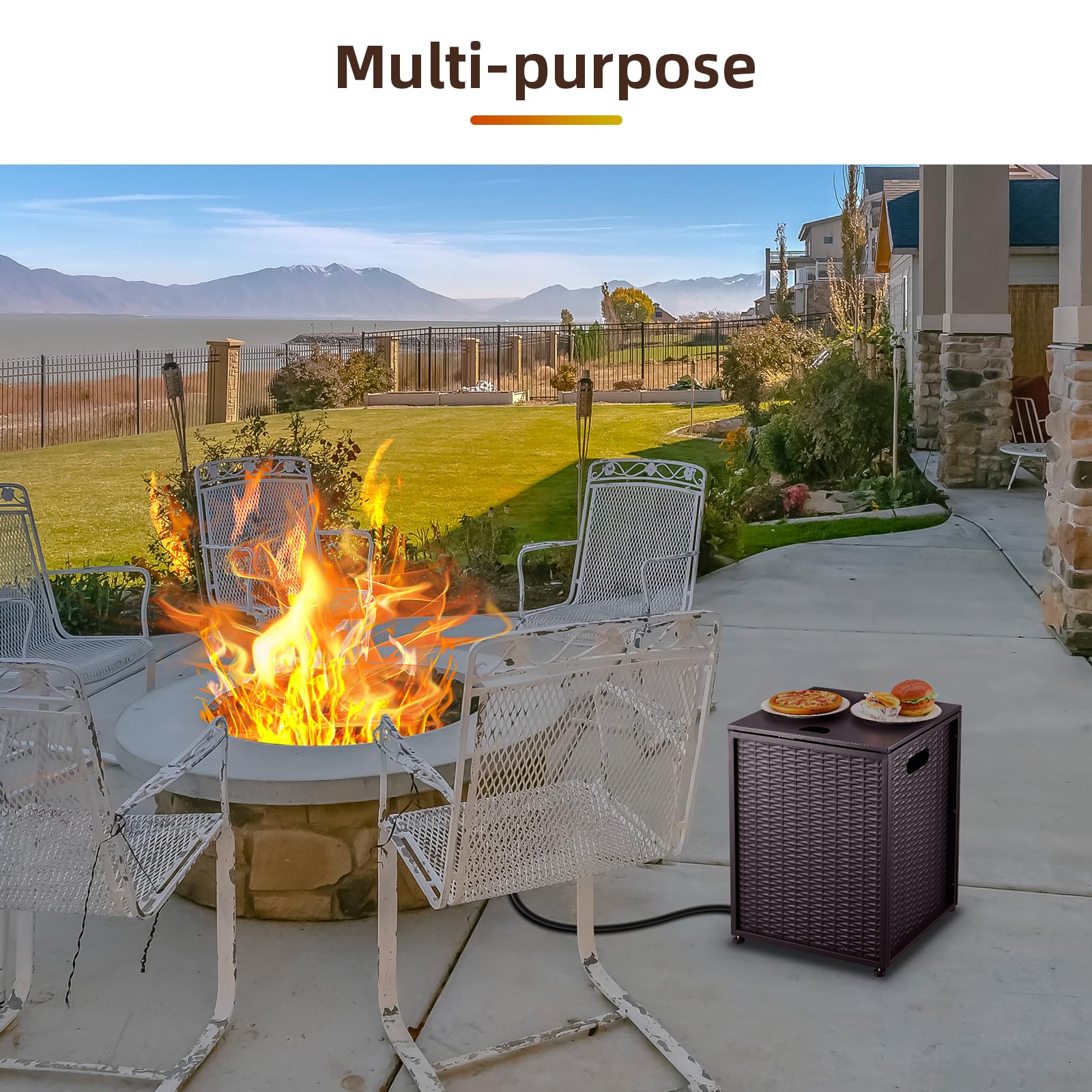 PeakPursuit Propane Tank Cover Table closed cover hides tank neatly.