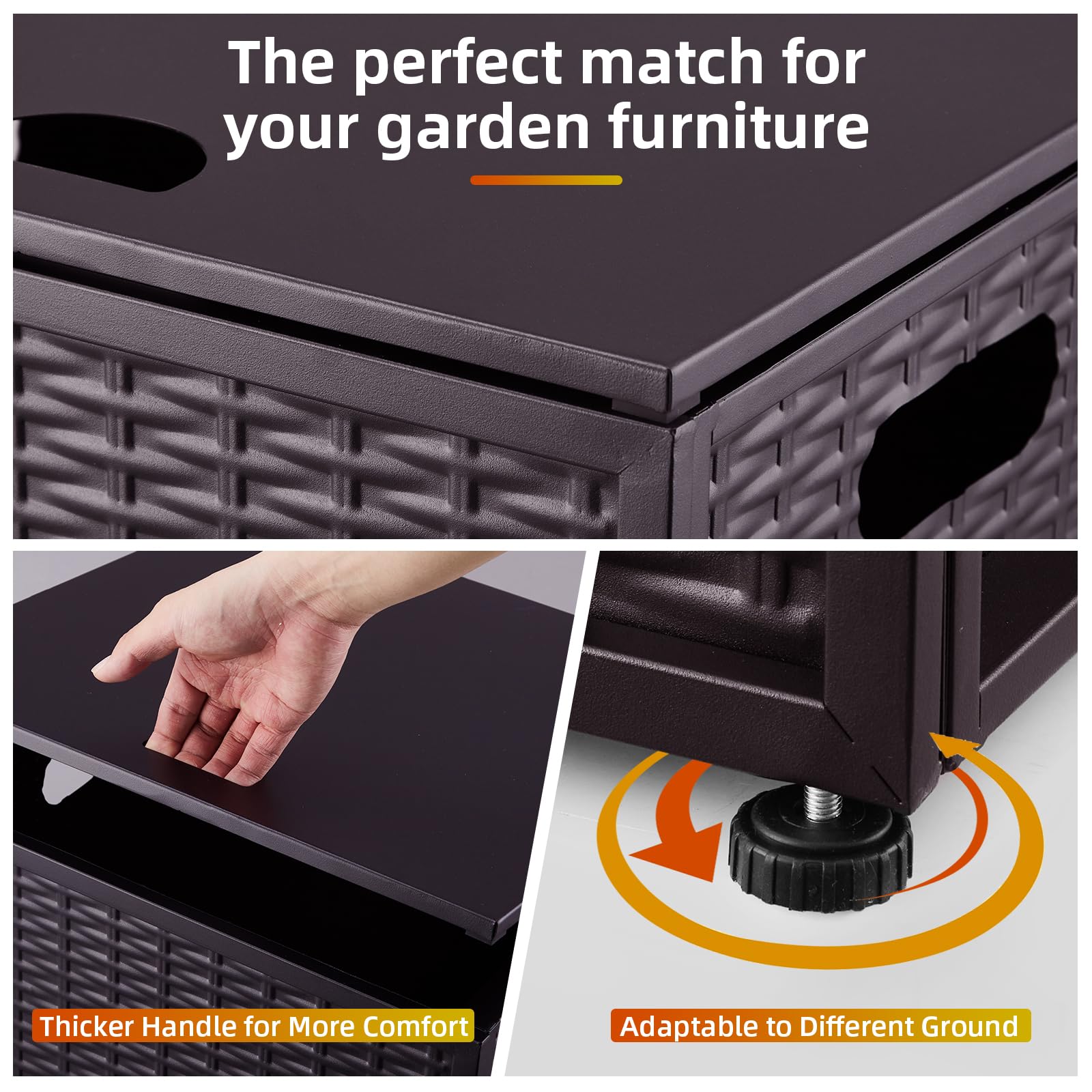 PeakPursuit Propane Tank Cover Table in outdoor patio scene adds surface space.