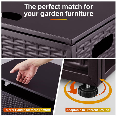 PeakPursuit Propane Tank Cover Table in outdoor patio scene adds surface space.