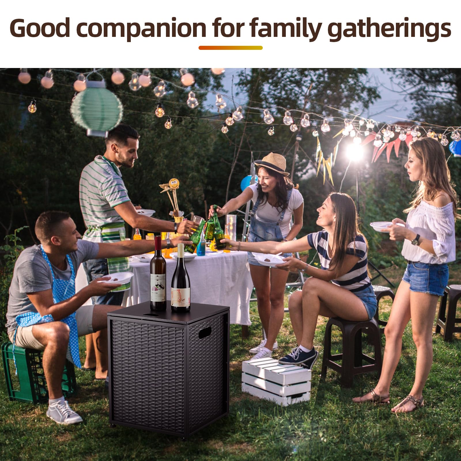 PeakPursuit Propane Tank Cover Table side with handles enables easy relocation.