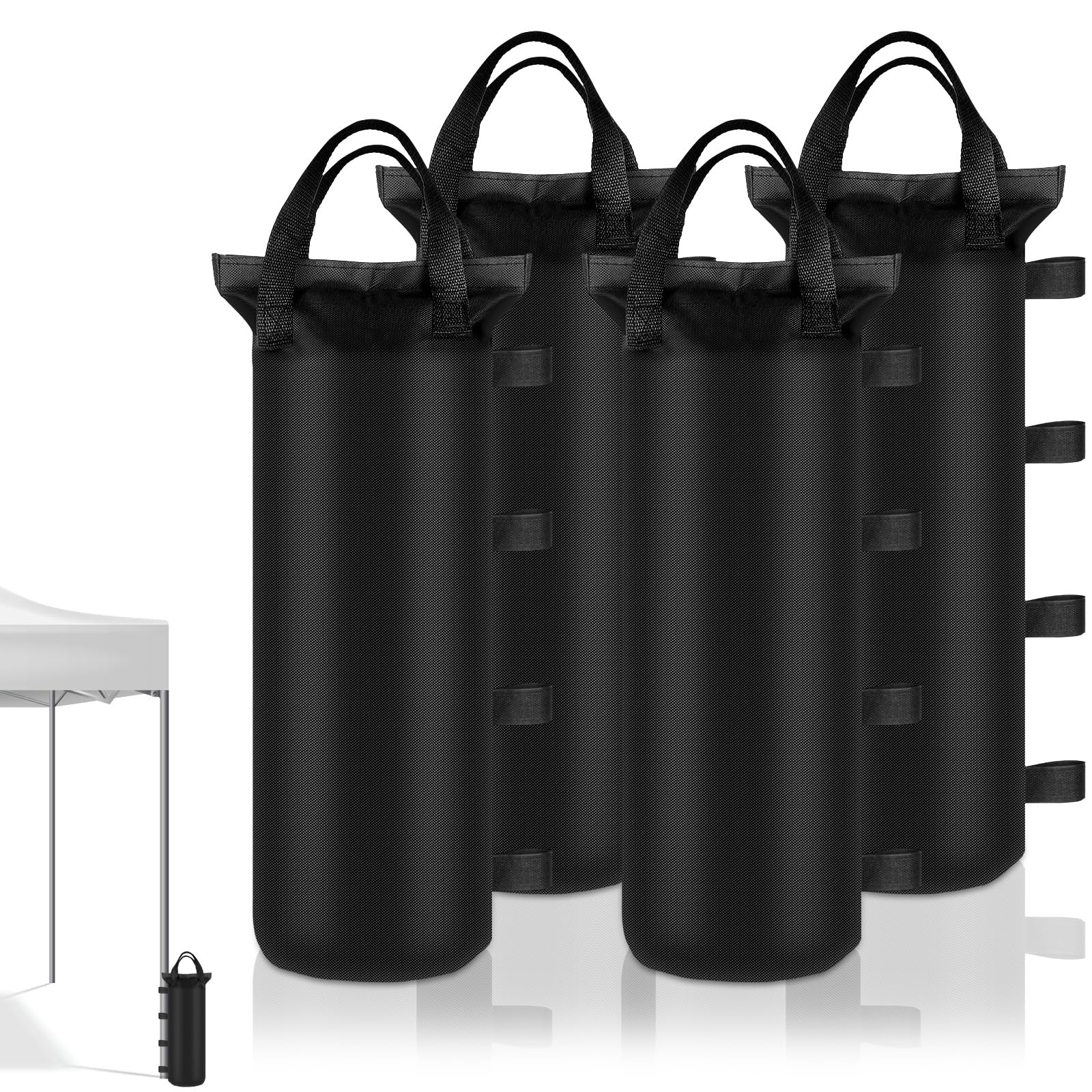 PEASUG four sand bags with top handles for easy carrying and placement.