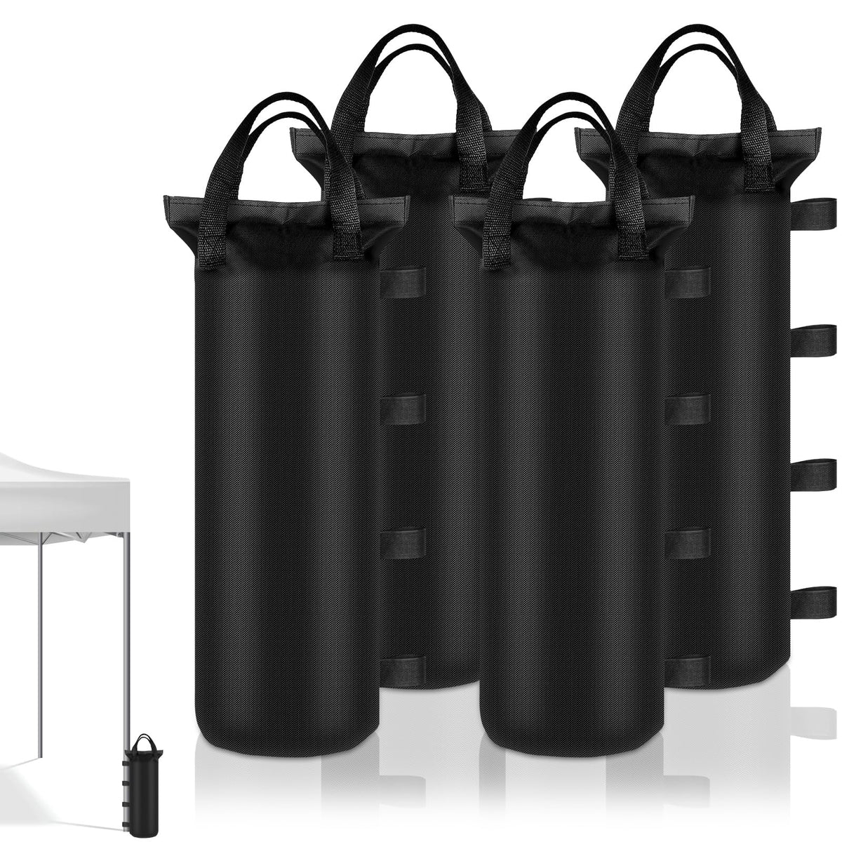 PEASUG four sand bags with top handles for easy carrying and placement.