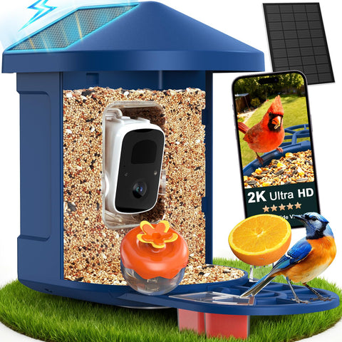 PeckCam Bird Feeder with Camera front view showing sleek housing and observation access