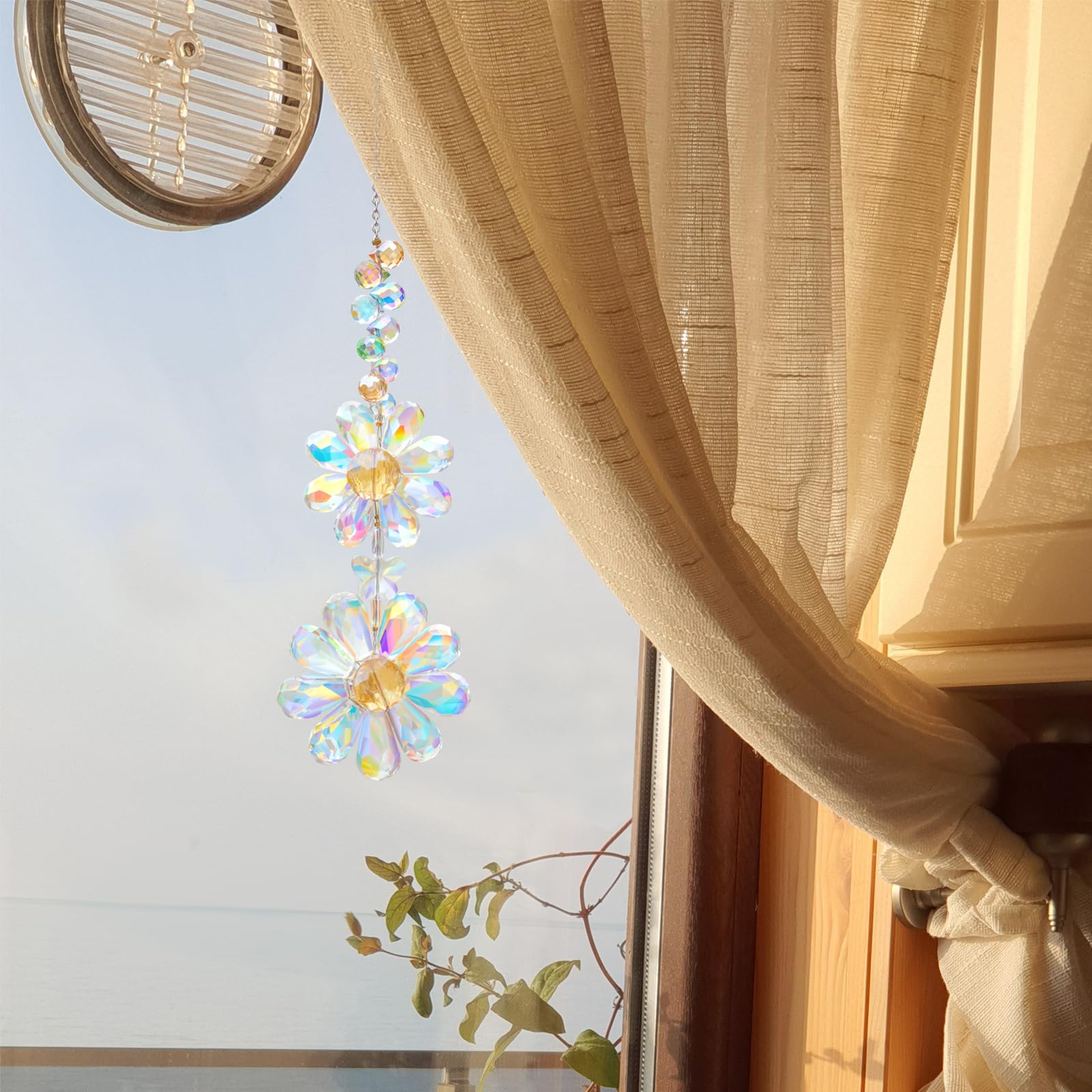 PEDOBO crystal flower suncatcher daisy hanging in window creating colorful light