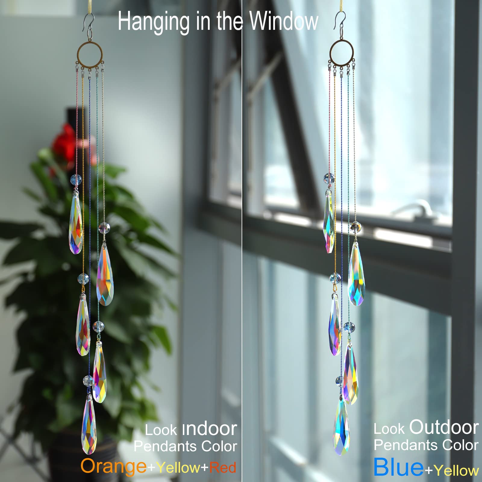 PEDOBO shifting blue crystal pendant reflects dynamic hues under daylight.