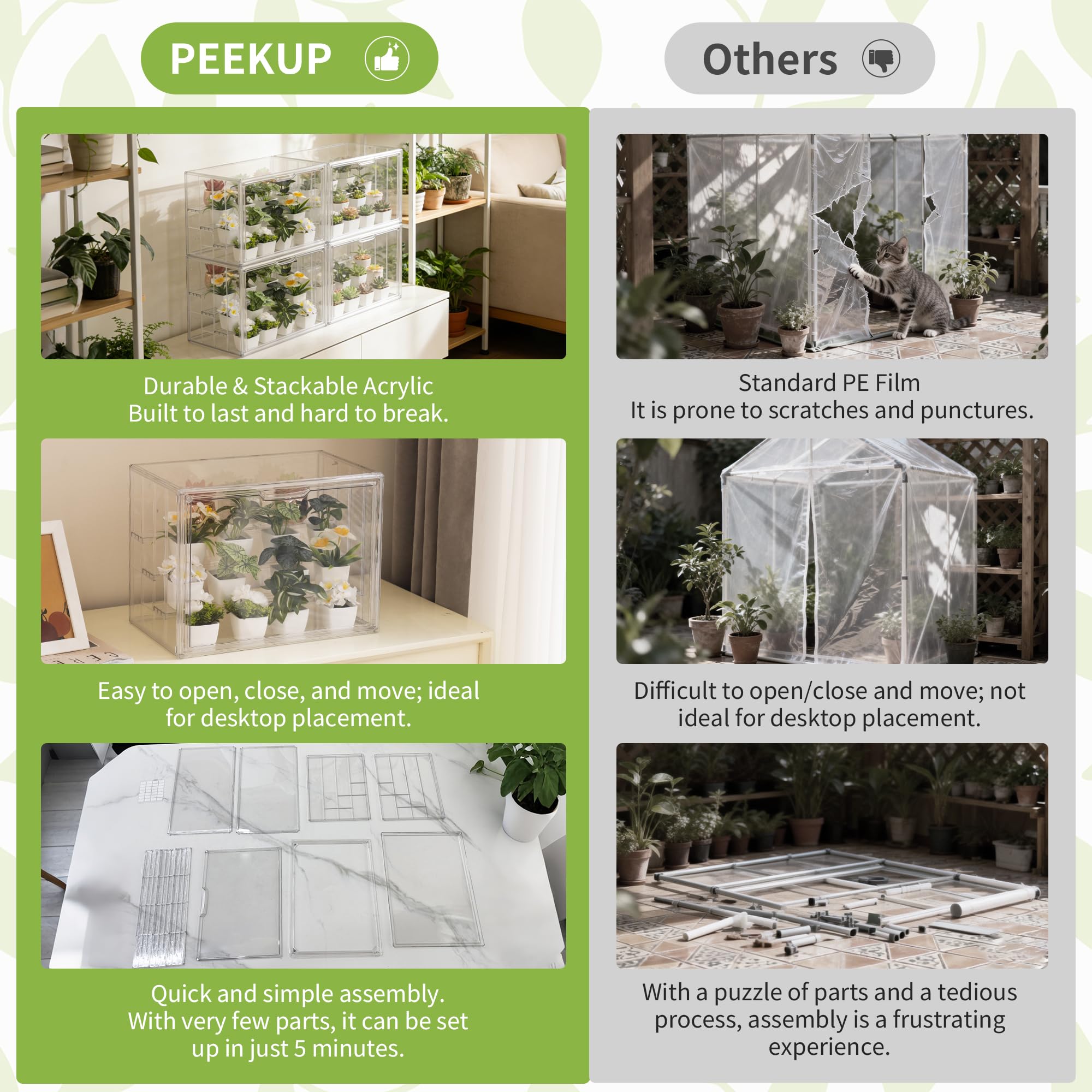 PEEKUP Easy assembly with no tools saves setup time.