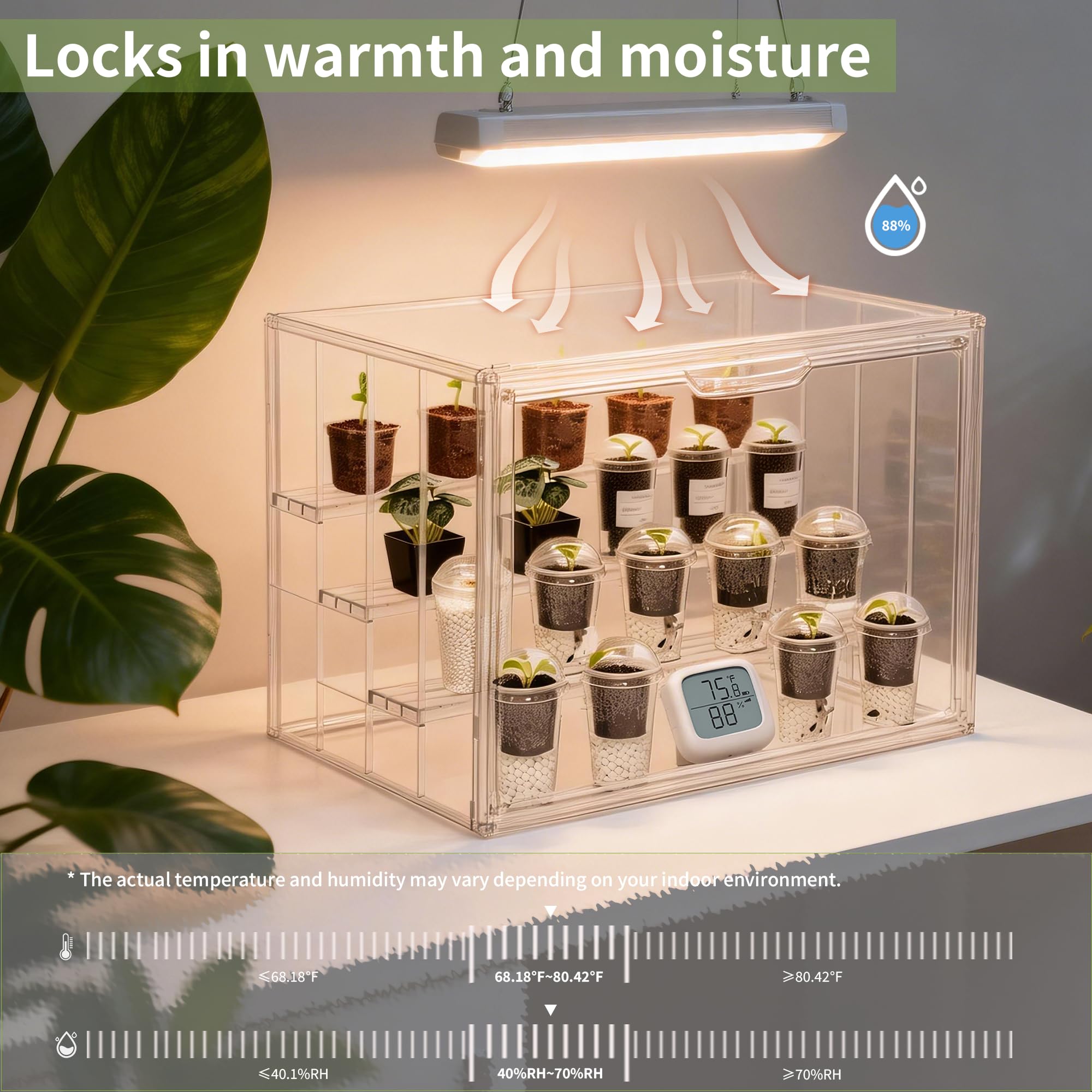 PEEKUP Greenhouse features adjustable dividers to customize layout for different plant sizes.