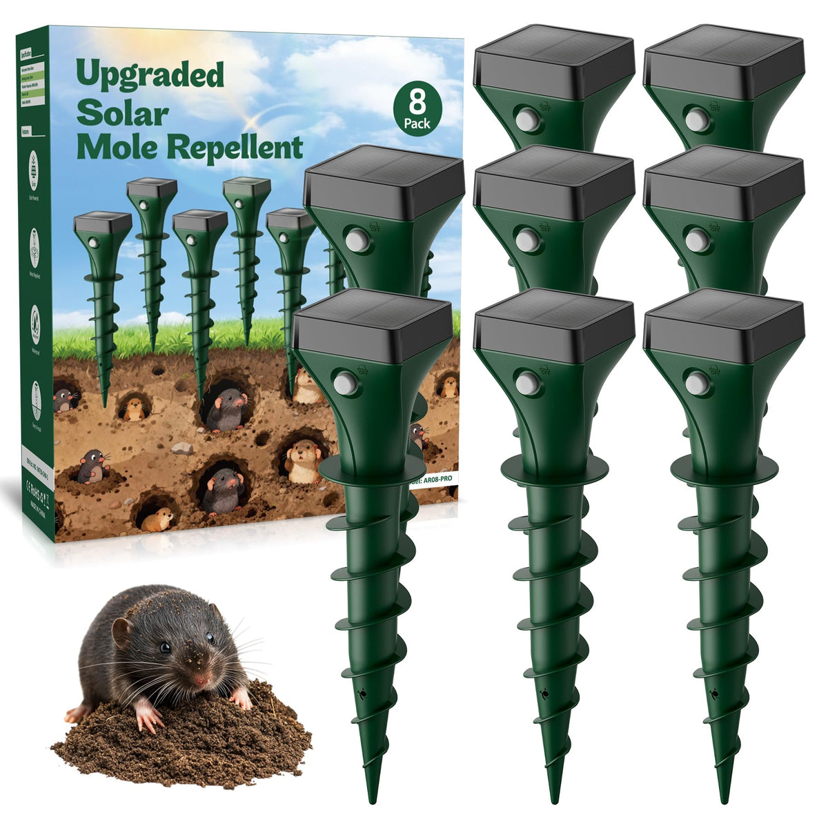 Peepst solar-powered mole stake protects yard from burrowing pests up to 7,000 sq ft