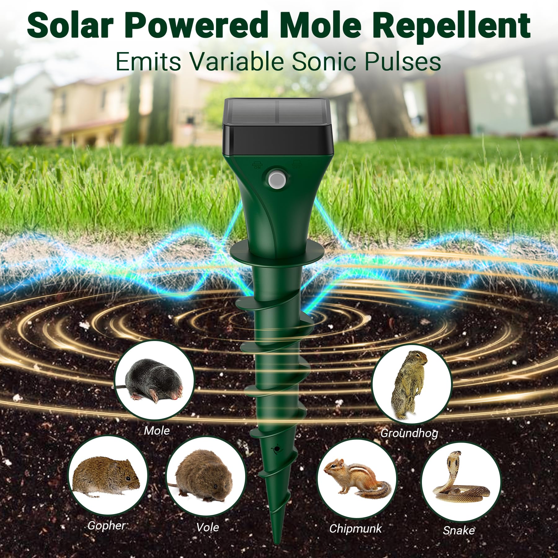 Peepst ultrasonic mole stake ground vibrations deter burrowing pests