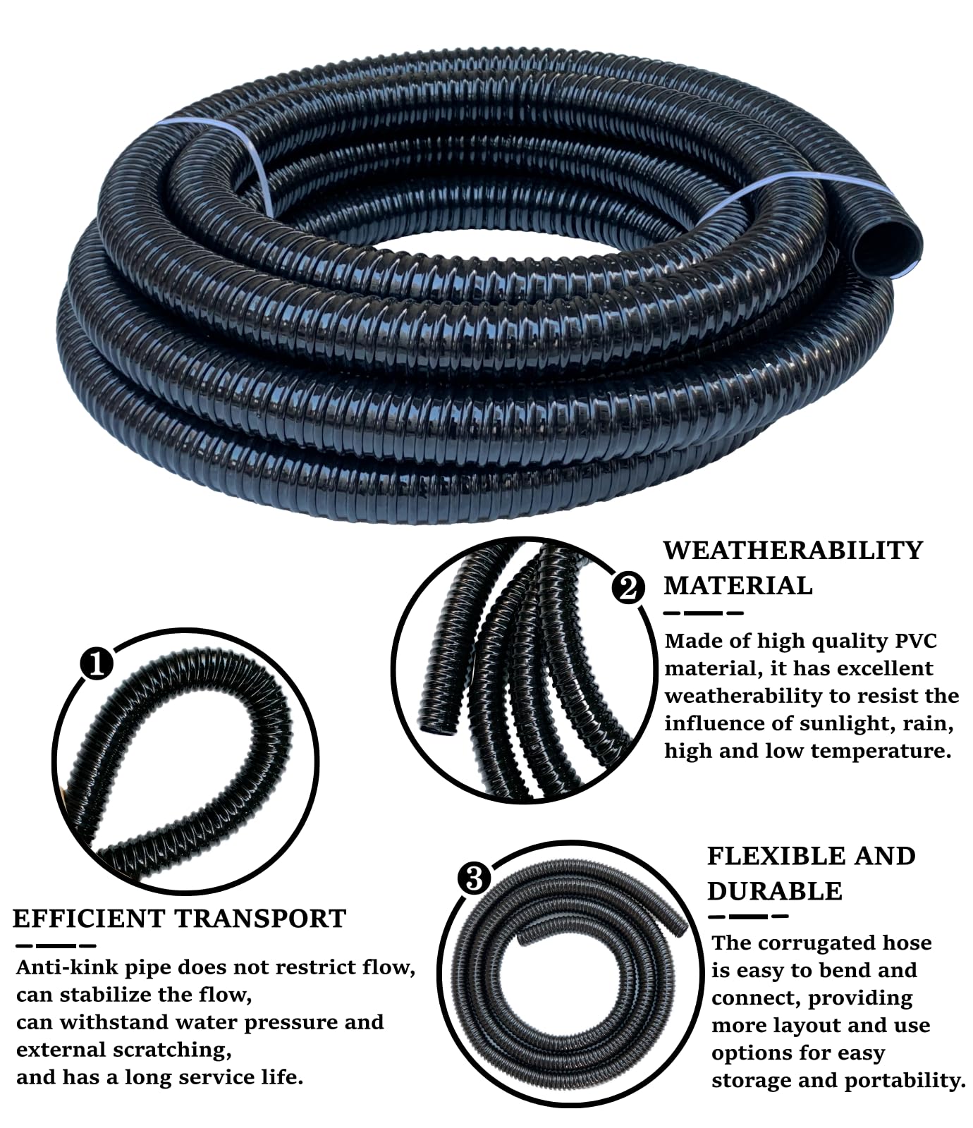 PEISONGFEI 10ft pond tubing laid out for length versatility.