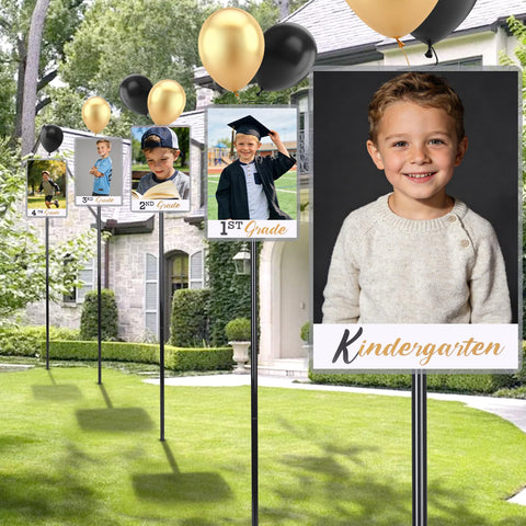 PEJOURI K-12 photo display yard sign set outdoors for memorable graduation memories.