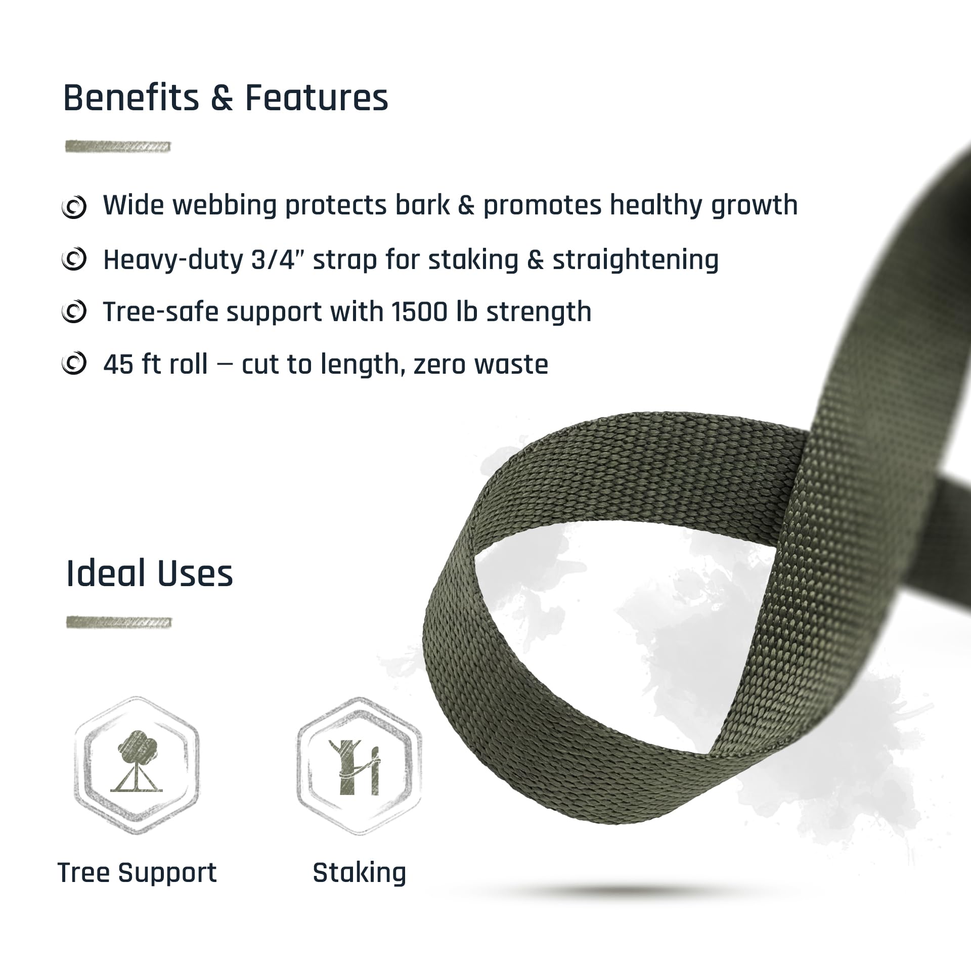 Pelican Rope tree ties prevent branch movement during windy days.
