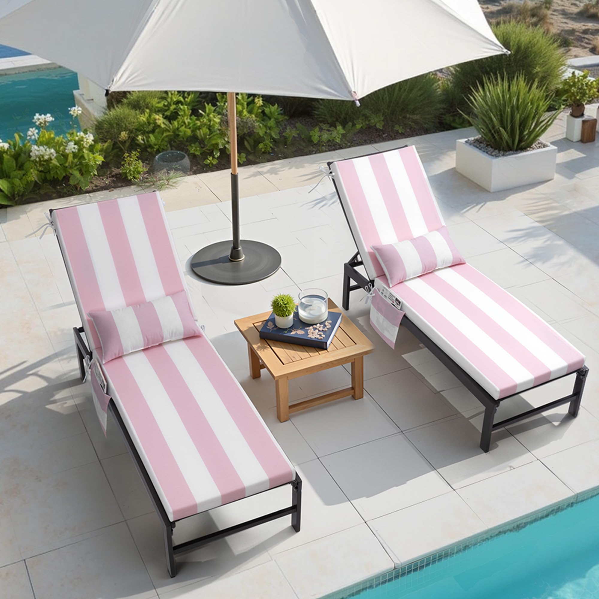 Pellebant pink stripe outdoor chaise cushion front view with 72x21 size for patio comfort