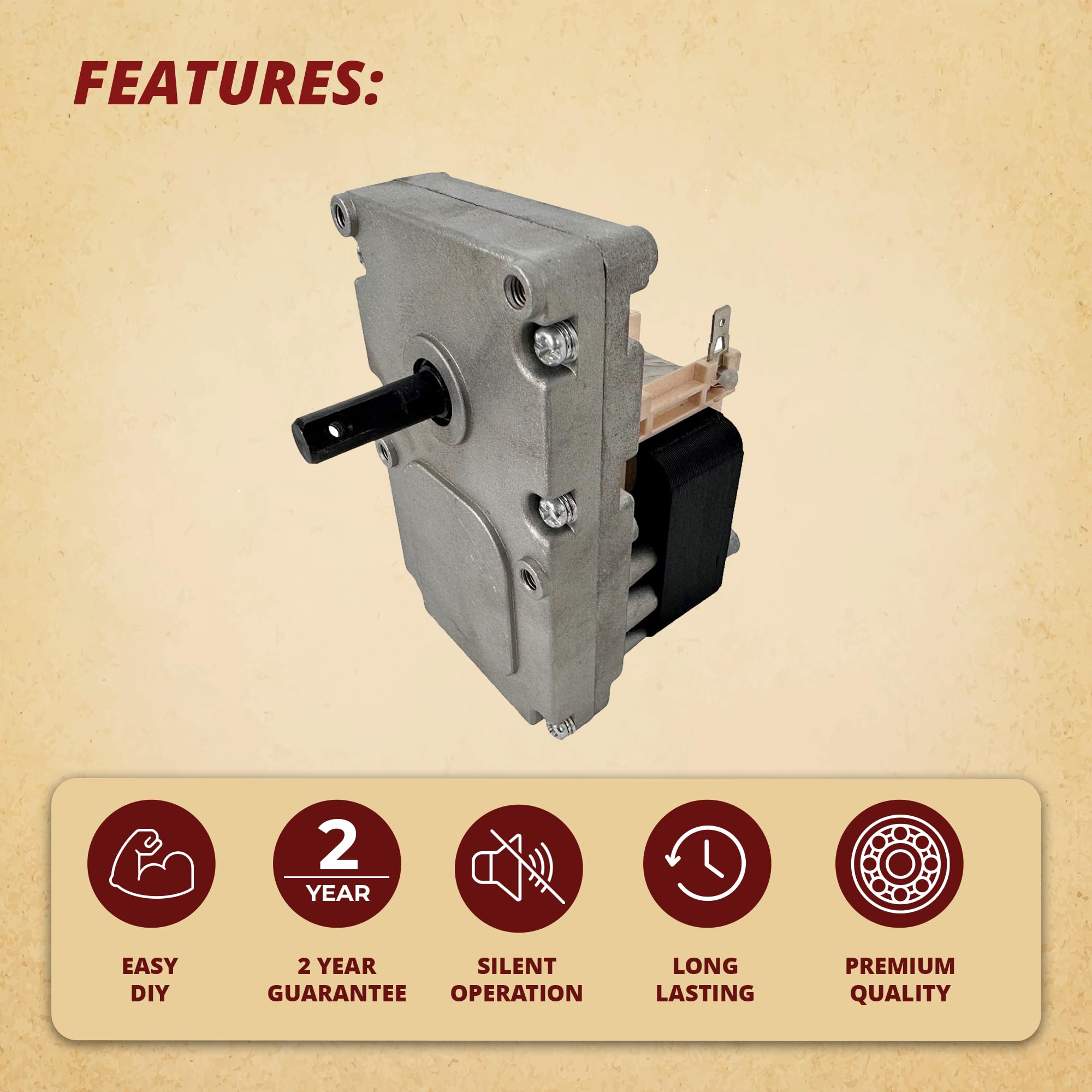 Pellethead auger motor compatible with multiple Englander models for easy matching