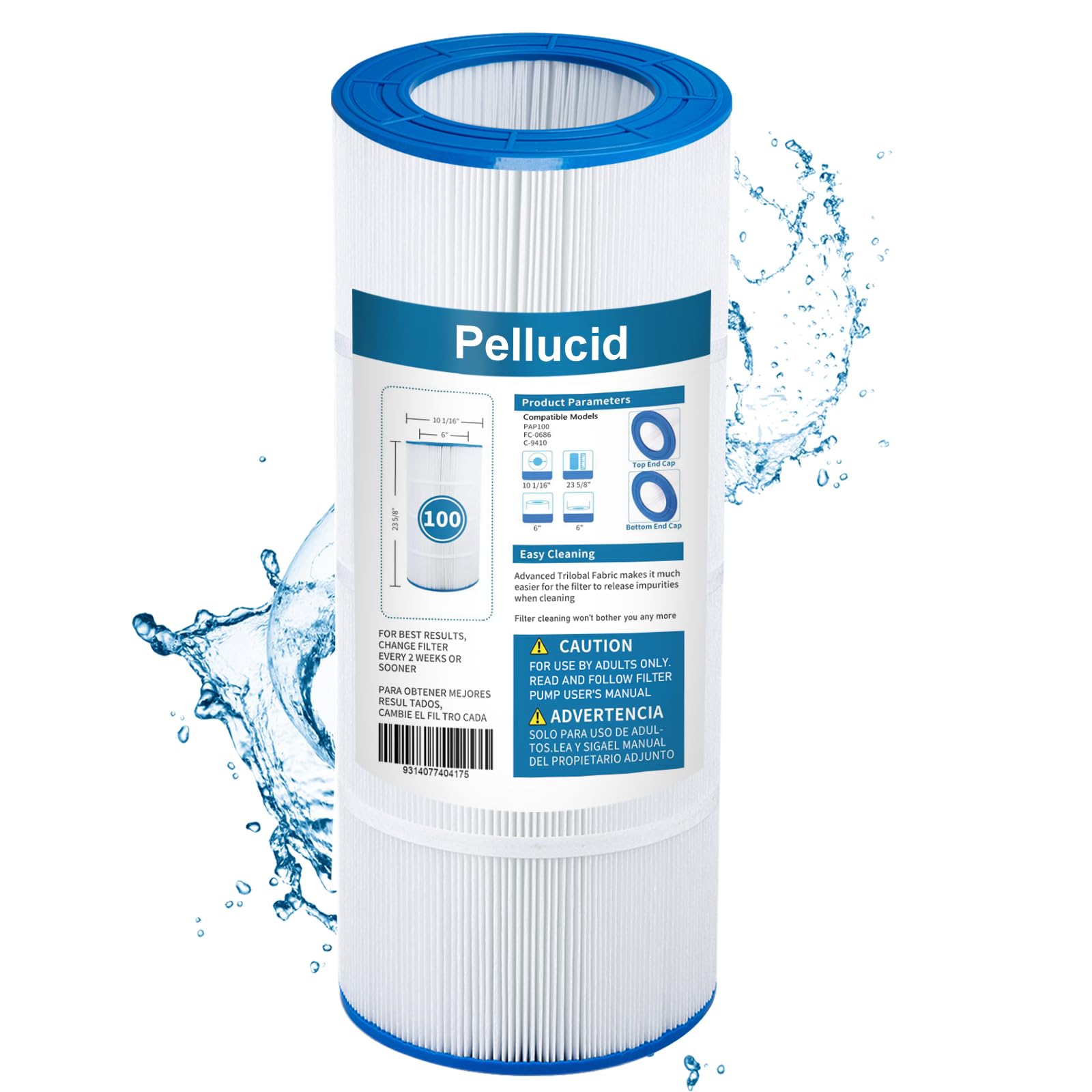PELLUCID CC100 filter front view, compatible size for easier pool maintenance