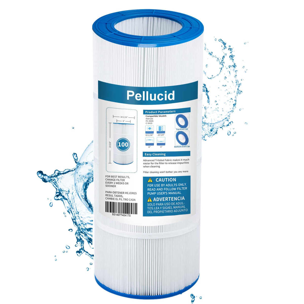 PELLUCID CC100 filter front view, compatible size for easier pool maintenance
