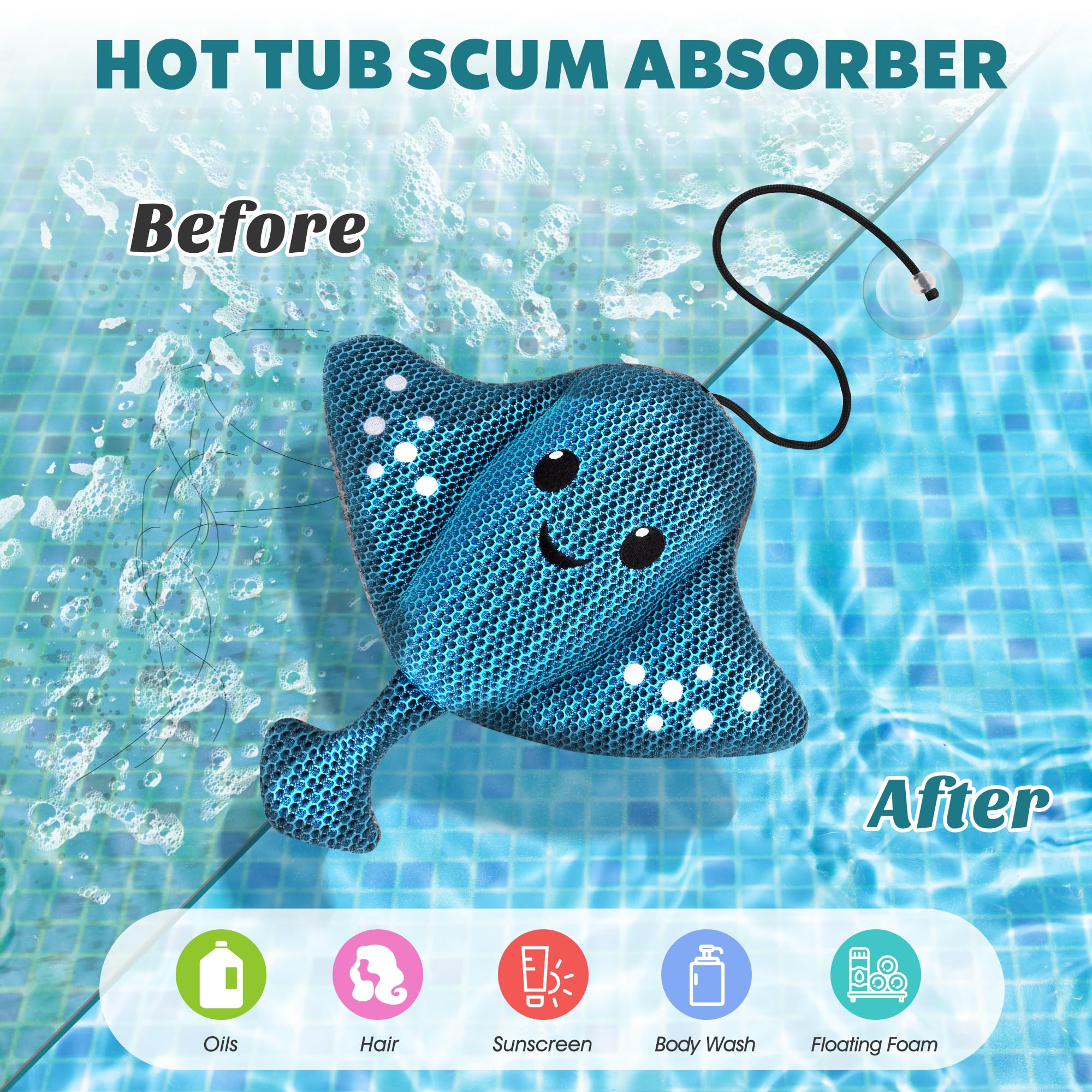 Peloni Devilfish sponge in water demonstrates easy spa maintenance.