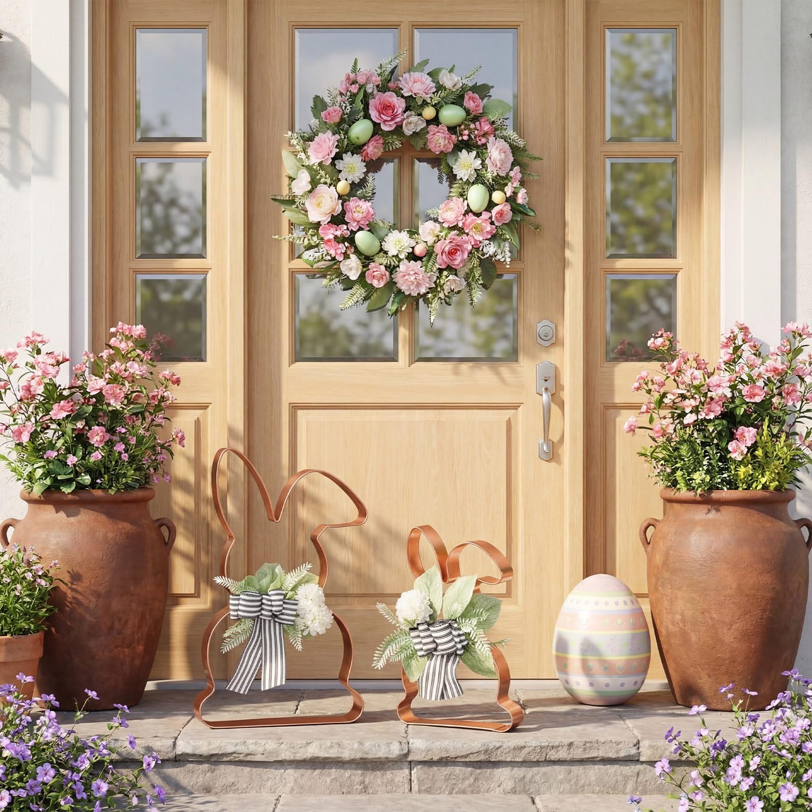 Pelopy outdoor bunny statues complement garden paths and front doors.