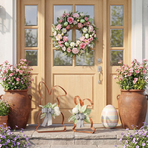 Pelopy outdoor bunny statues complement garden paths and front doors.