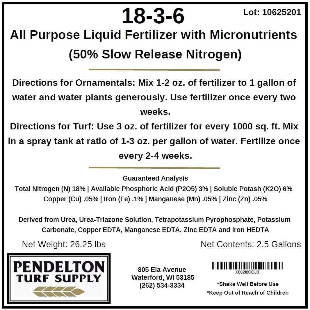 Pendelton Turf 18-3-6 fertilizer on turf demonstrates micronutrients supporting color.