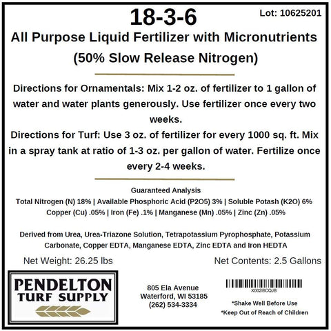 Pendelton Turf 18-3-6 fertilizer on turf demonstrates micronutrients supporting color.