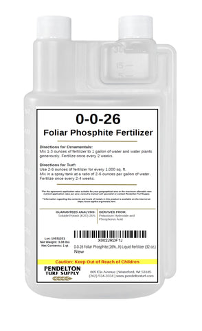 Pendelton 0-0-26 foliar phosphite bottle with easy pour for precise dosing.