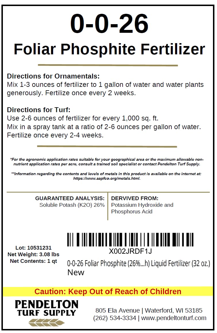 Pendelton 0-0-26 spray tank application for turf and ornamentals.