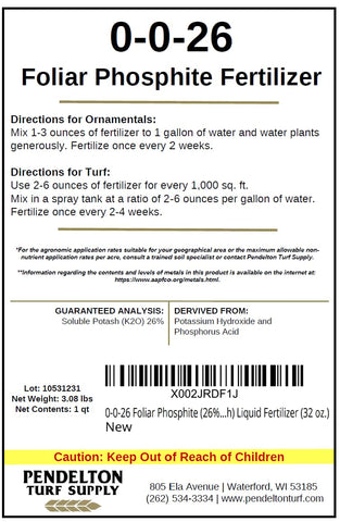 Pendelton 0-0-26 spray tank application for turf and ornamentals.