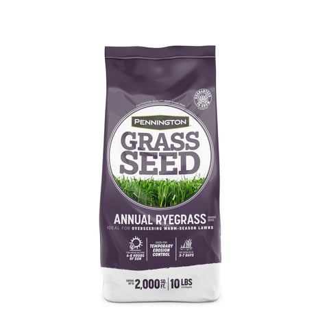 Pennington Annual Ryegrass seed bag for overseeding southern lawns.