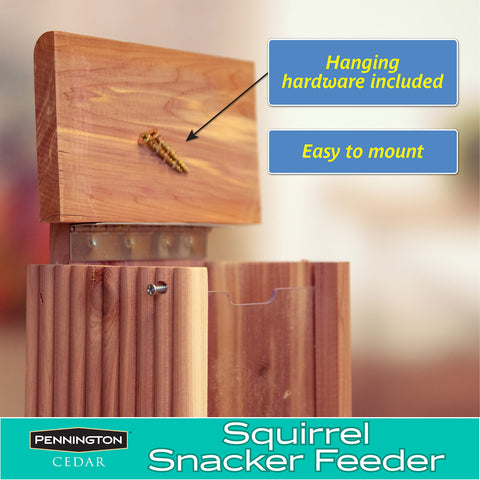 Pennington Cedar Squirrel Snacker refill hole ready for quick filling