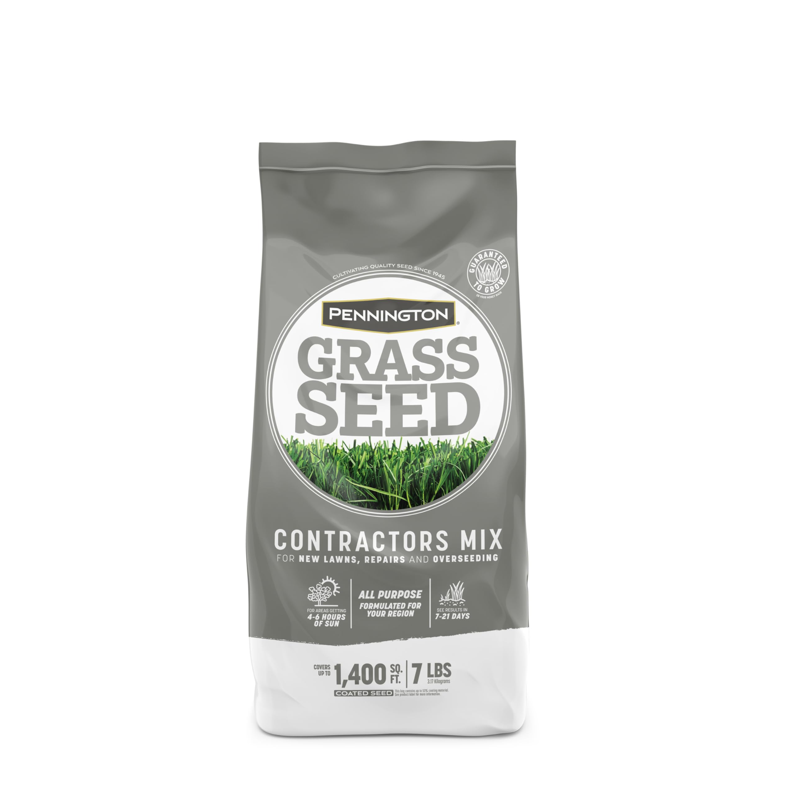 Pennington Contractors Central 7 lb bag close-up for reliable lawn establishment