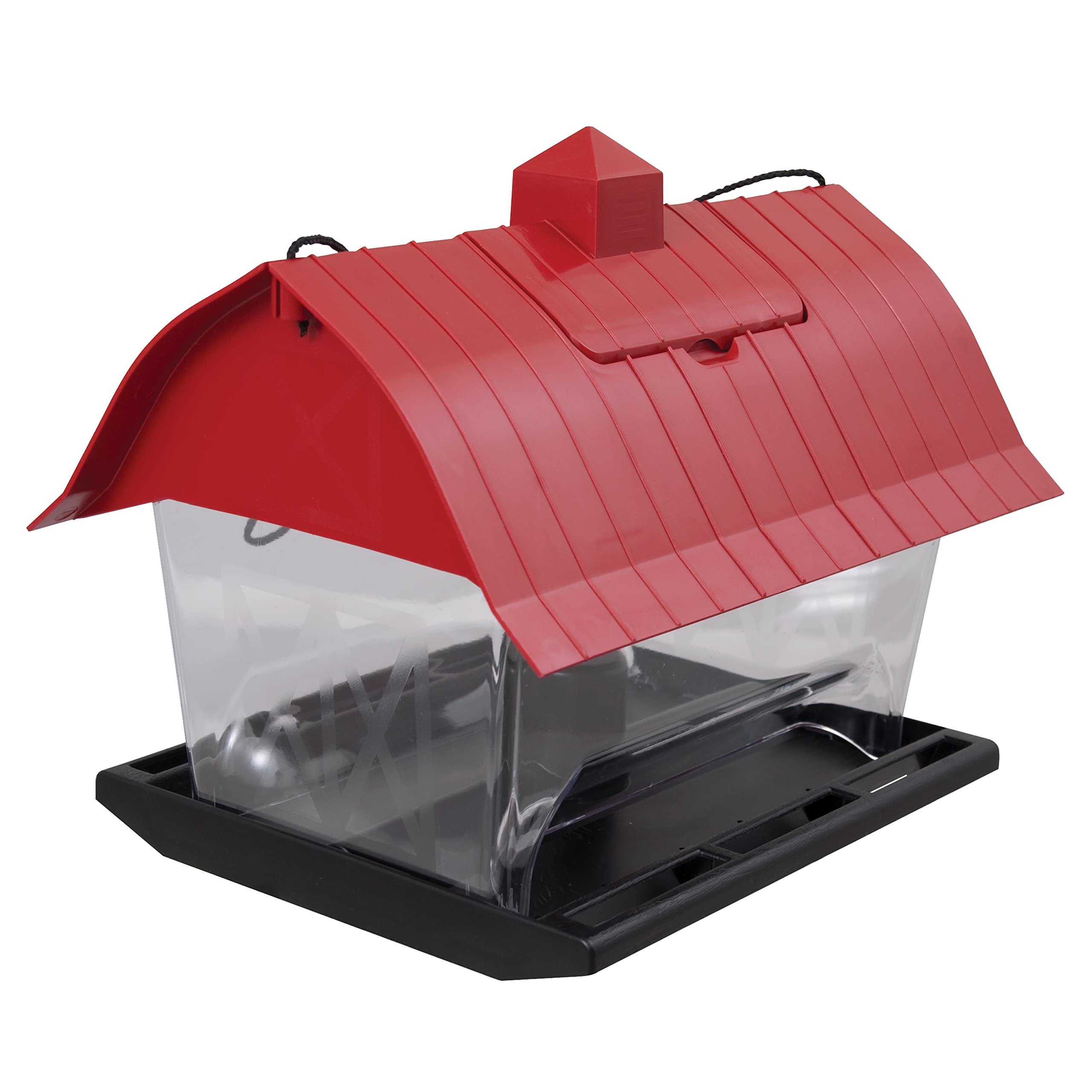 Pennington Country Barn Hopper Feeder front view; spacious feeding area for small birds.