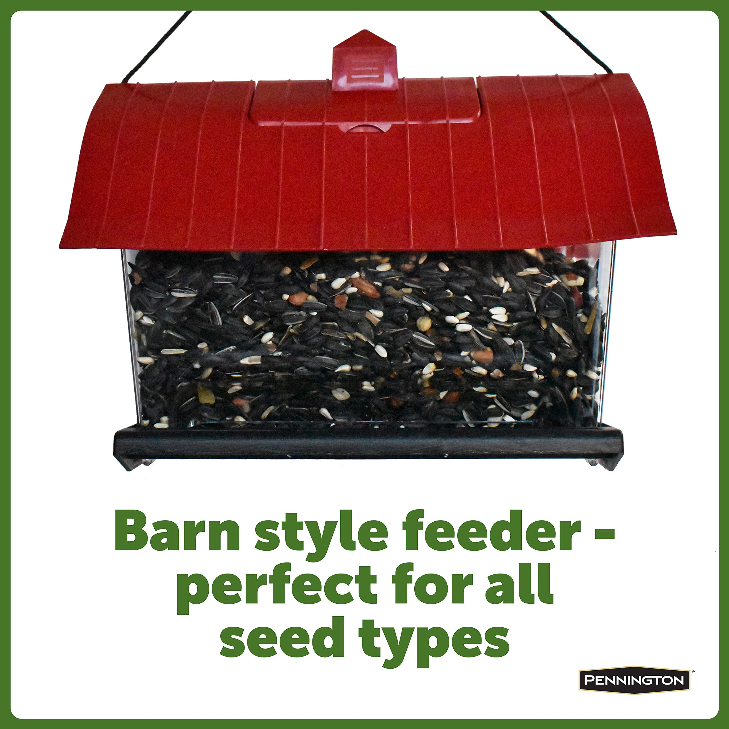 Pennington Country Barn Hopper Feeder open seed opening; quick filling and cleaning.