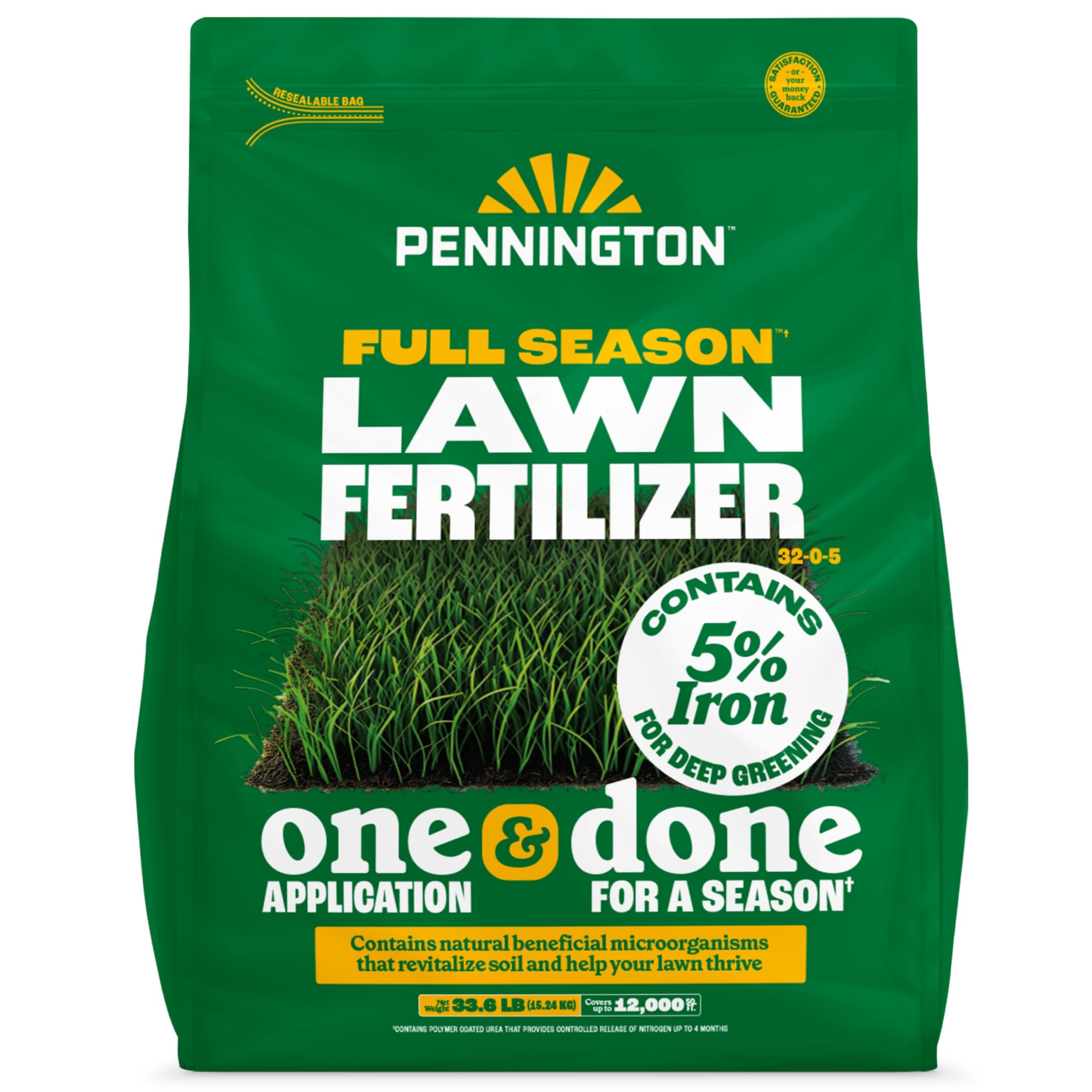 Pennington Full Season Lawn Fertilizer bag for year-long lawn nourishment