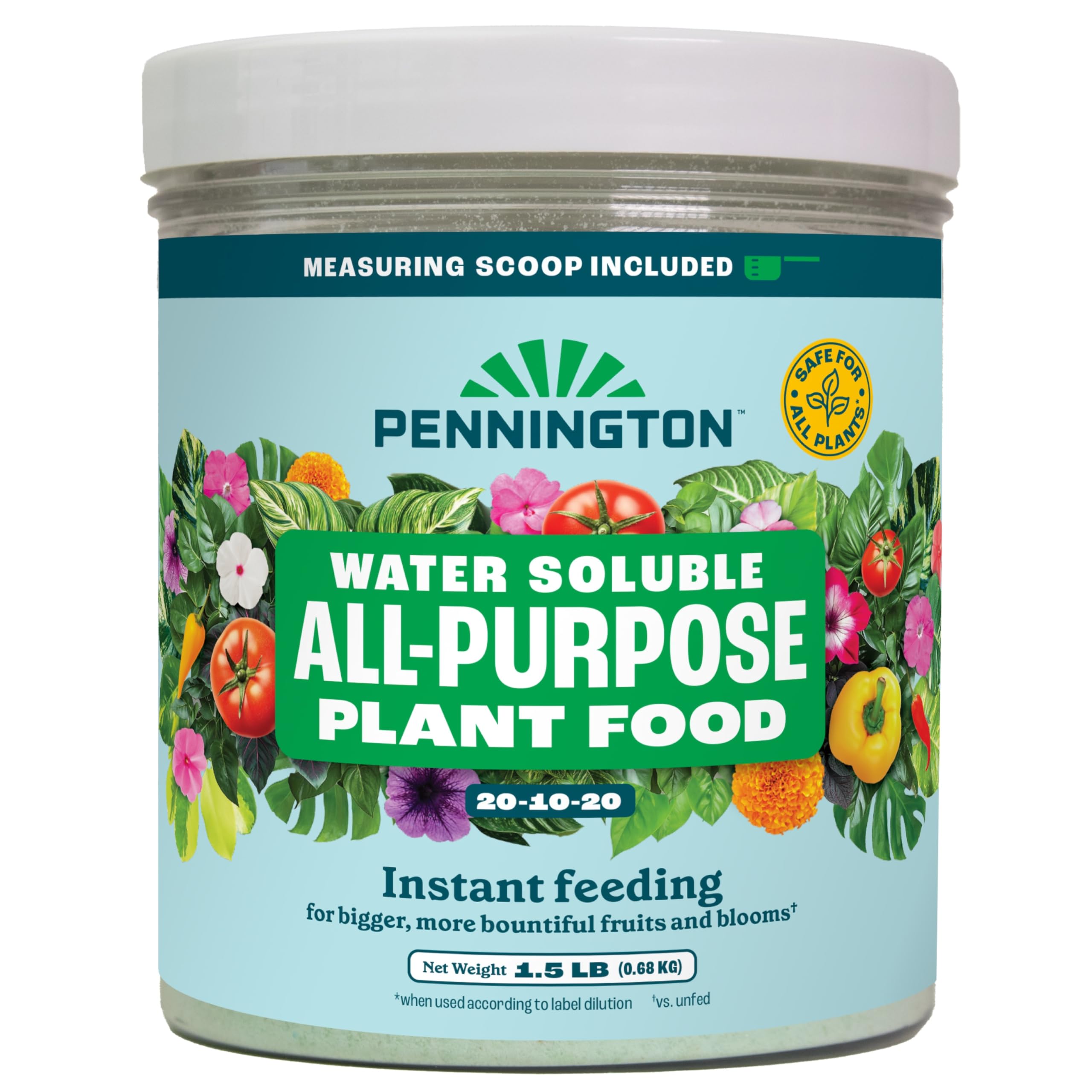 Pennington measuring scoop inside 1.5 lb jar for precise feeding