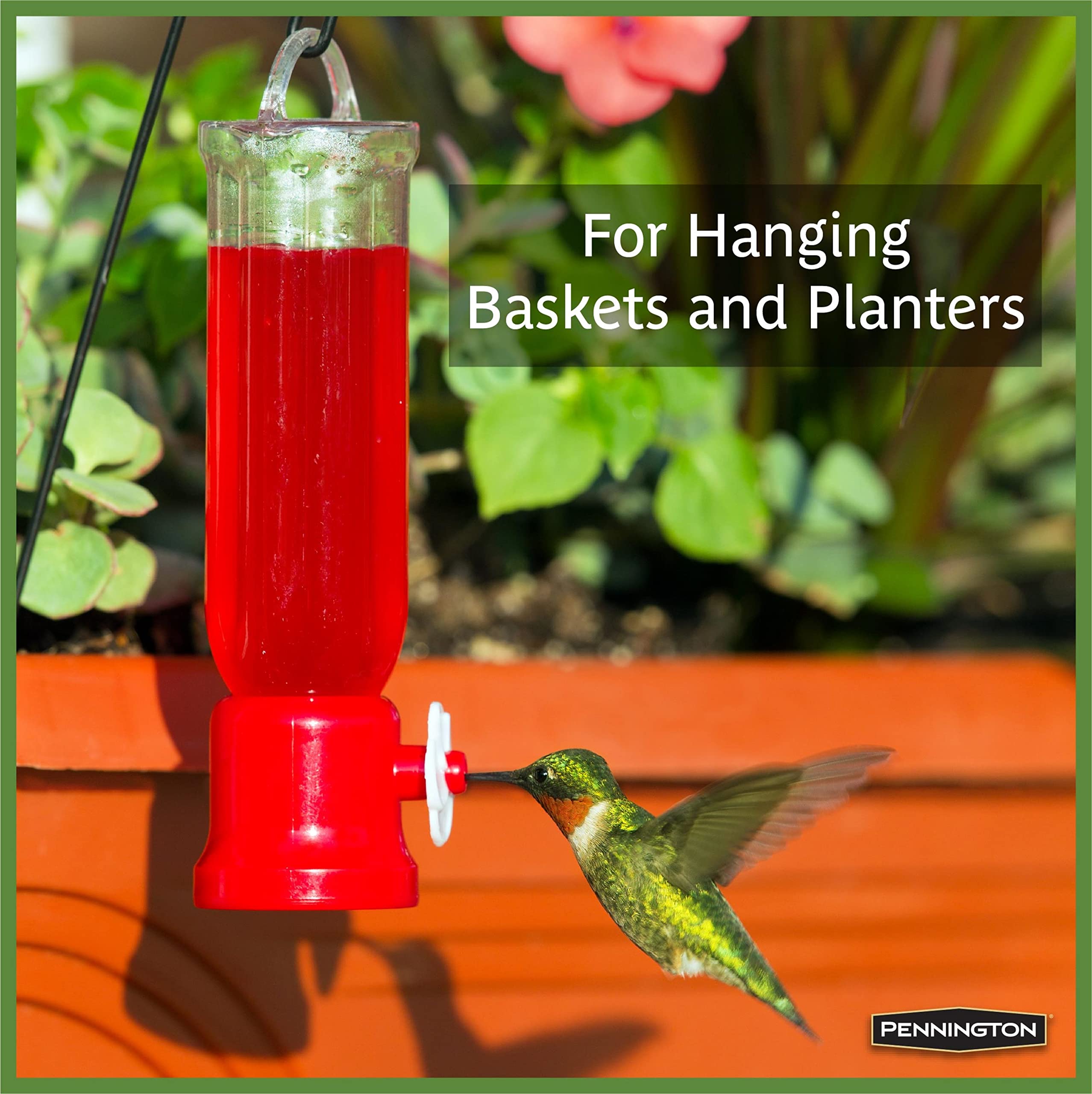 Pennington Planter Hummingbird Feeder includes 12-inch shepherd hooks.