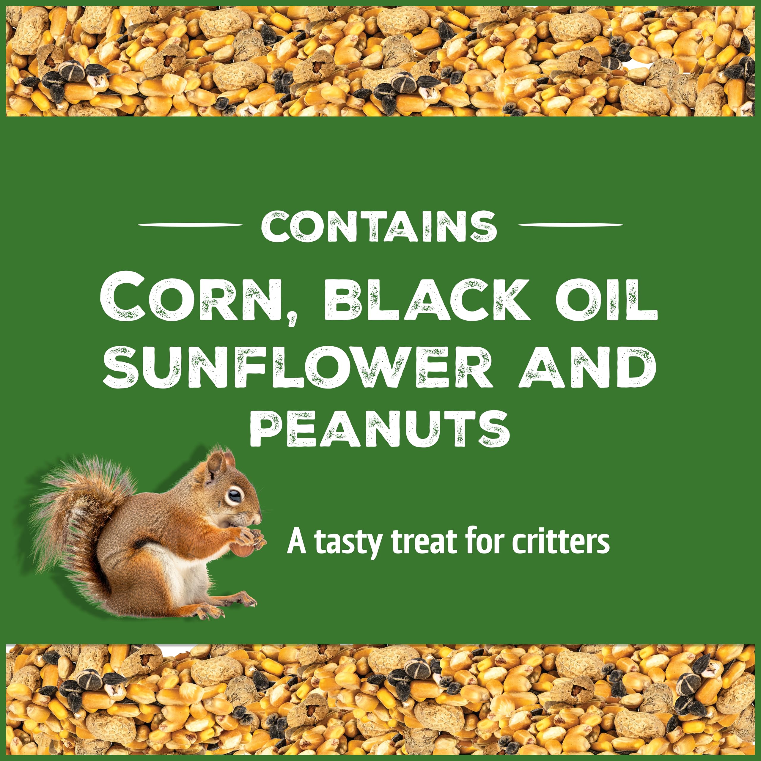Close-up of ingredients: corn, sunflower seeds and peanuts in Pennington Pride